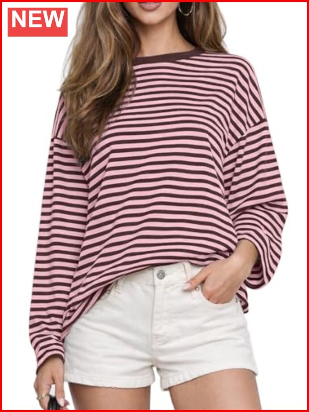 Oversized Striped Long Sleeve T Shirt Casual Fall Top